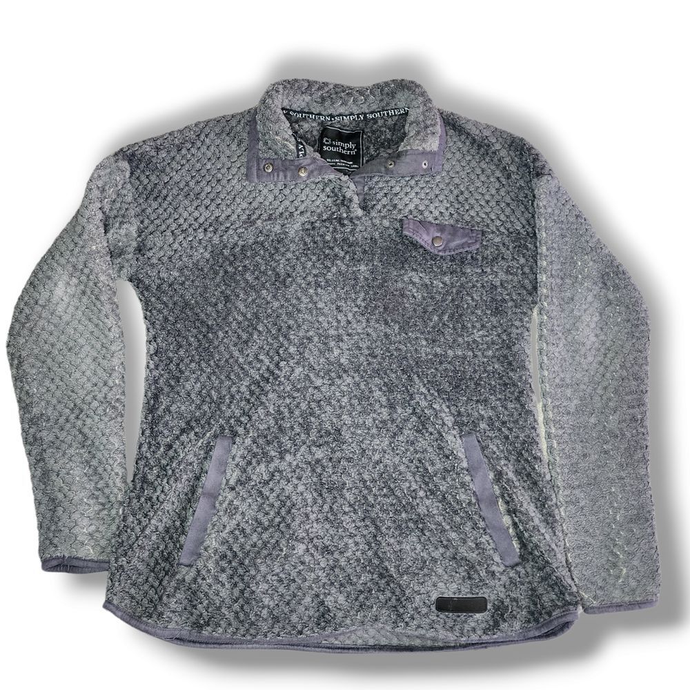 Simply Southern sweater Women's Small Gray Sherpa preppy‎ cowgirl normcore snap